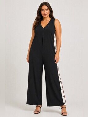 Rinascimento Black V Neck Sleeveless Wide Leg Jumpsuit